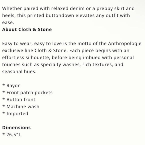 Cloth & Stone pattern button down long sleeve top. SZ Large - Picture 10 of 10